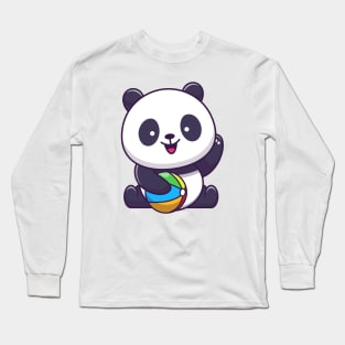 Cute Panda Playing Ball Cartoon Long Sleeve T-Shirt